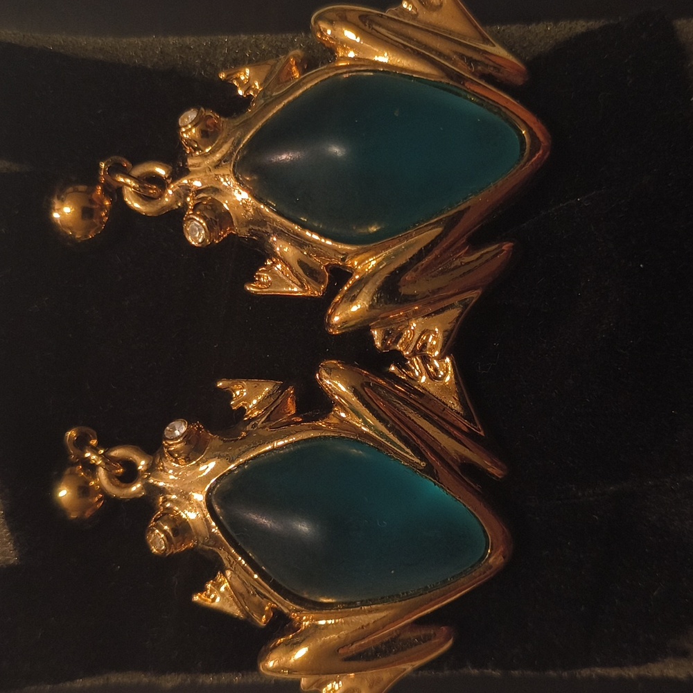 Vintage Jelly Belly Lucite Charming Gold Frog Earrings